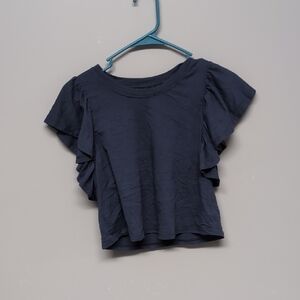 SO Navy Blue Ruffle Sleeve Crop Top